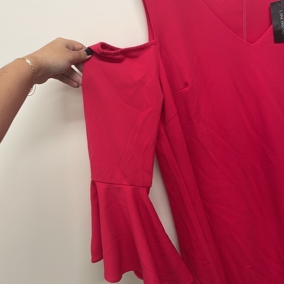 NWT PINK FORMAL DRESS WITH OPEN SHOULDER‎ AND BELL SLEEVES - Picture 3 of 5